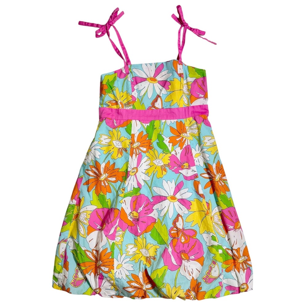 Lilly Pulitzer Paint By Number Dress Girls 10 Floral Bubble Hem Smocked Ties